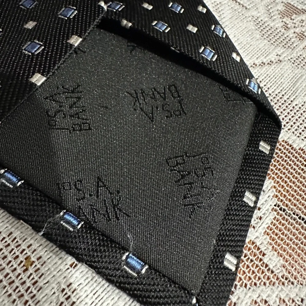 Jos. A. Bank Necktie Mens OS Black Blue Silver Geometric Silk Executive